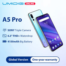 Load image into Gallery viewer, UMIDIGI A5 PRO Global Bands 16MP Triple Camera Android 9.0 Octa Core 6.3' FHD+ Waterdrop Screen 4150mAh 4GB+32GB Mobile Phone