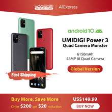 Load image into Gallery viewer, UMIDIGI Power 3 48MP Quad AI Camera 6150mAh Android 10 6.53" FHD+ 4GB64GB NFC Mobile Phone Triple Slots 10W FastReverse Charging