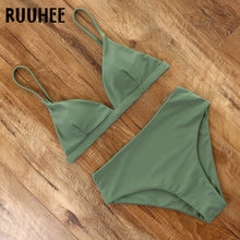 Load image into Gallery viewer, RUUHEE 2020 Bikini Swimwear Swimsuit Women Solid Bathing Suit Green Neno Bikini Set With Pad Female High Waist Beachwear Biquini
