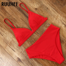 Load image into Gallery viewer, RUUHEE 2020 Bikini Swimwear Swimsuit Women Solid Bathing Suit Green Neno Bikini Set With Pad Female High Waist Beachwear Biquini