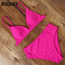 Load image into Gallery viewer, RUUHEE 2020 Bikini Swimwear Swimsuit Women Solid Bathing Suit Green Neno Bikini Set With Pad Female High Waist Beachwear Biquini