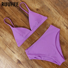 Load image into Gallery viewer, RUUHEE 2020 Bikini Swimwear Swimsuit Women Solid Bathing Suit Green Neno Bikini Set With Pad Female High Waist Beachwear Biquini