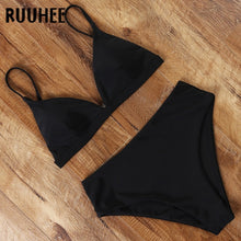 Load image into Gallery viewer, RUUHEE 2020 Bikini Swimwear Swimsuit Women Solid Bathing Suit Green Neno Bikini Set With Pad Female High Waist Beachwear Biquini