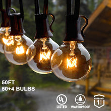 Load image into Gallery viewer, 25Ft 30ft 50ft G40 String Lights with Globe Clear Bulbs & Spare Bulbs Waterproof IP44 Patio Hanging Lights for Indoor & Outdoor