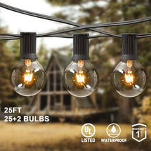 Load image into Gallery viewer, 25Ft 30ft 50ft G40 String Lights with Globe Clear Bulbs & Spare Bulbs Waterproof IP44 Patio Hanging Lights for Indoor & Outdoor