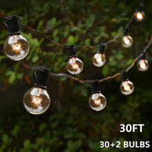 Load image into Gallery viewer, 25Ft 30ft 50ft G40 String Lights with Globe Clear Bulbs & Spare Bulbs Waterproof IP44 Patio Hanging Lights for Indoor & Outdoor
