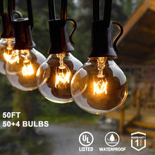 Load image into Gallery viewer, 25Ft 30ft 50ft G40 String Lights with Globe Clear Bulbs & Spare Bulbs Waterproof IP44 Patio Hanging Lights for Indoor & Outdoor
