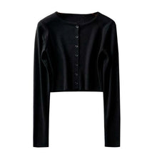 Load image into Gallery viewer, Korean Style O-neck Short Knitted Sweaters Women Thin Cardigan Fashion Short Sleeve Sun Protection Crop Top Ropa Mujer
