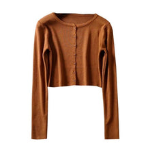 Load image into Gallery viewer, Korean Style O-neck Short Knitted Sweaters Women Thin Cardigan Fashion Short Sleeve Sun Protection Crop Top Ropa Mujer