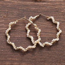 Load image into Gallery viewer, Simple Plain Gold Color Metal Pearl Hoop Earrings Fashion Big Circle Hoops Statement Earrings for Women Party Jewelry