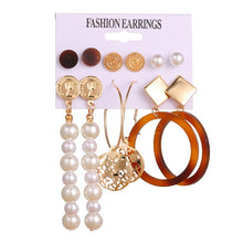 Load image into Gallery viewer, EN 12 Pairs Flower Women'S Earrings Set Pearl Crystal Stud Earrings Boho Geometric Tassel Earrings For Women 2020 Jewelry Gift