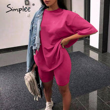 Load image into Gallery viewer, Simplee Casual solid outfits women's two piece suit with belt Home loose sports tracksuits fashion bicycle suit summer hot 2020