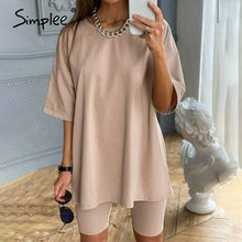 Load image into Gallery viewer, Simplee Casual solid outfits women's two piece suit with belt Home loose sports tracksuits fashion bicycle suit summer hot 2020