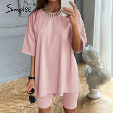 Load image into Gallery viewer, Simplee Casual solid outfits women's two piece suit with belt Home loose sports tracksuits fashion bicycle suit summer hot 2020