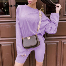 Load image into Gallery viewer, Simplee Casual solid outfits women's two piece suit with belt Home loose sports tracksuits fashion bicycle suit summer hot 2020