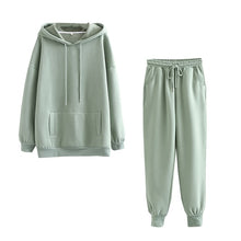 Load image into Gallery viewer, Tangada 2020 Autumn Winter Women thick fleece 100% cotton suit 2 pieces sets hoodies sweatshirt and pants suits 6L17