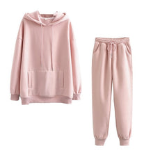 Load image into Gallery viewer, Tangada 2020 Autumn Winter Women thick fleece 100% cotton suit 2 pieces sets hoodies sweatshirt and pants suits 6L17