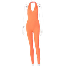 Load image into Gallery viewer, Simenual Solid Bodycon Halter Women Long Jumpsuits Skinny Backless Sleeveless Workout Overalls Sportswear Fashion Basic Jumpsuit