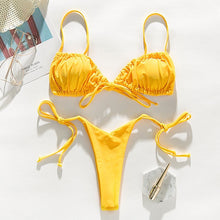 Load image into Gallery viewer, In-X Brazilian micro bikinis 2020 mujer Sexy string swimsuit female pleated bikini set Yellow swimwear women Mini bathing suit