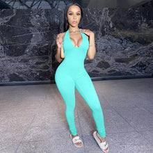 Load image into Gallery viewer, Simenual Solid Bodycon Halter Women Long Jumpsuits Skinny Backless Sleeveless Workout Overalls Sportswear Fashion Basic Jumpsuit