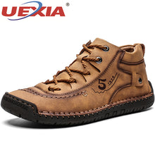 Load image into Gallery viewer, UEXIA Winter Men Ankle Boots Comfortable Thick Plush Warm Men Snow Boots Split Leather Autumn Outdoor Man Motorcycle Footwear
