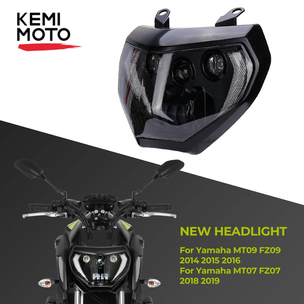 KEMiMOTO MT07 MT09 Headlight LED Lamp MT07 2018 2019 For Headlight YAMAHA MT09 FZ09 2014 2015 2016 DRL 110W