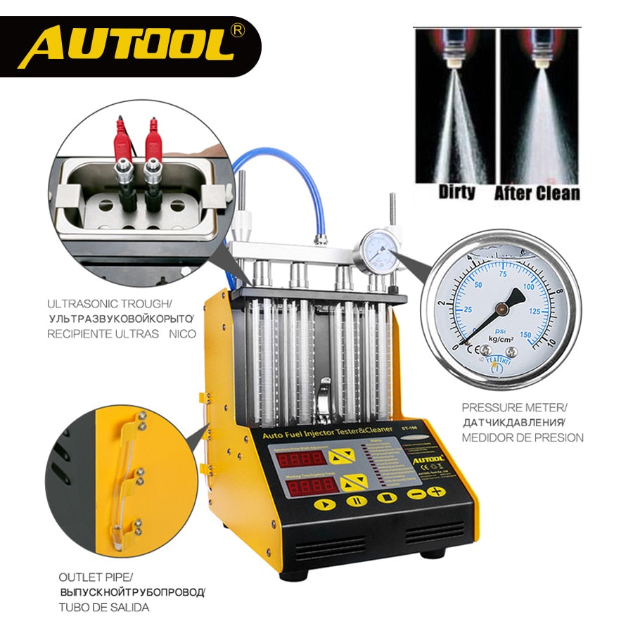 AUTOOL CT150 Car Injector Tester Ultrasonic Cleaning Machine Auto Fuel Injectors Nozzle Cleaner For Vehicle 4 Cylinders 110/220V