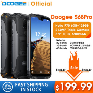 IP68 Waterproof DOOGEE S68 Pro Rugged Phone Helio P70 Octa Core 6GB 128GB Wireless Charge NFC 6300mAh 12V2A Charge 5.9 inch FHD+