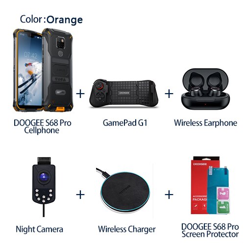 IP68 Waterproof DOOGEE S68 Pro Rugged Phone Wireless Charge NFC 6300mAh 12V2A Charge 5.9 inch FHD+ Helio P70 Octa Core 6GB 128GB