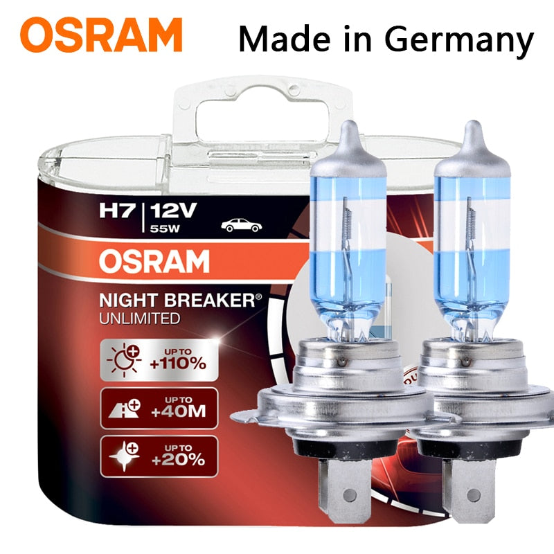 OSRAM Night Breaker H1 H3 H4 H7 H11 HB3 HB4 car headlight bulb Low beam High beam halogen lamp 110% Brightness 3900K