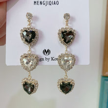 Load image into Gallery viewer, MENGJIQIAO New Korean Shiny Heart Crystal Drop Earrings For Women Fashion Shell Rhinestone Boucle D&#39;oreille Party Jeweley Gift
