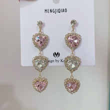 Load image into Gallery viewer, MENGJIQIAO New Korean Shiny Heart Crystal Drop Earrings For Women Fashion Shell Rhinestone Boucle D&#39;oreille Party Jeweley Gift
