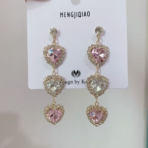 MENGJIQIAO New Korean Shiny Heart Crystal Drop Earrings For Women Fashion Shell Rhinestone Boucle D'oreille Party Jeweley Gift