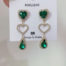 Load image into Gallery viewer, MENGJIQIAO New Korean Shiny Heart Crystal Drop Earrings For Women Fashion Shell Rhinestone Boucle D&#39;oreille Party Jeweley Gift
