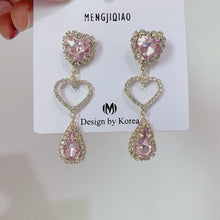 Load image into Gallery viewer, MENGJIQIAO New Korean Shiny Heart Crystal Drop Earrings For Women Fashion Shell Rhinestone Boucle D&#39;oreille Party Jeweley Gift
