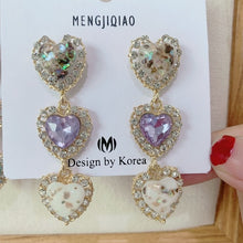 Load image into Gallery viewer, MENGJIQIAO New Korean Shiny Heart Crystal Drop Earrings For Women Fashion Shell Rhinestone Boucle D&#39;oreille Party Jeweley Gift
