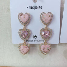 Load image into Gallery viewer, MENGJIQIAO New Korean Shiny Heart Crystal Drop Earrings For Women Fashion Shell Rhinestone Boucle D&#39;oreille Party Jeweley Gift
