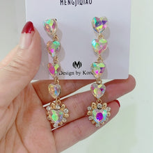 Load image into Gallery viewer, MENGJIQIAO New Korean Shiny Heart Crystal Drop Earrings For Women Fashion Shell Rhinestone Boucle D&#39;oreille Party Jeweley Gift
