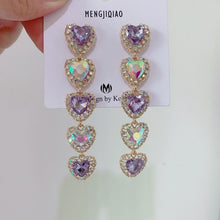 Load image into Gallery viewer, MENGJIQIAO New Korean Shiny Heart Crystal Drop Earrings For Women Fashion Shell Rhinestone Boucle D&#39;oreille Party Jeweley Gift
