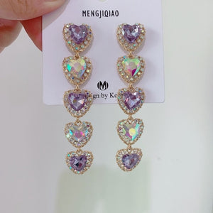 MENGJIQIAO New Korean Shiny Heart Crystal Drop Earrings For Women Fashion Shell Rhinestone Boucle D'oreille Party Jeweley Gift