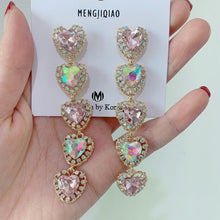 Load image into Gallery viewer, MENGJIQIAO New Korean Shiny Heart Crystal Drop Earrings For Women Fashion Shell Rhinestone Boucle D&#39;oreille Party Jeweley Gift
