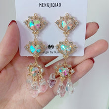 Load image into Gallery viewer, MENGJIQIAO New Korean Shiny Heart Crystal Drop Earrings For Women Fashion Shell Rhinestone Boucle D&#39;oreille Party Jeweley Gift
