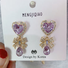 Load image into Gallery viewer, MENGJIQIAO New Korean Shiny Heart Crystal Drop Earrings For Women Fashion Shell Rhinestone Boucle D&#39;oreille Party Jeweley Gift
