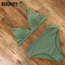 Load image into Gallery viewer, RUUHEE 2020 Bikini Swimwear Swimsuit Women Solid Bathing Suit Green Neno Bikini Set With Pad Female High Waist Beachwear Biquini
