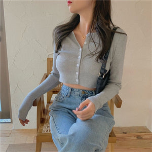 Korean Style O-neck Short Knitted Sweaters Women Thin Cardigan Fashion Short Sleeve Sun Protection Crop Top Ropa Mujer