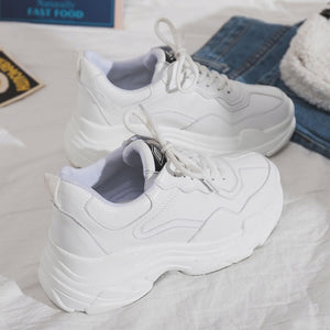 White Women Shoes New Lace-Up Chunky Sneakers for Women Vulcanize Shoes Casual Fashion Warm Dad Shoes Platform Sneakers Basket