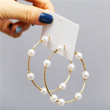 Load image into Gallery viewer, Simple Plain Gold Color Metal Pearl Hoop Earrings Fashion Big Circle Hoops Statement Earrings for Women Party Jewelry
