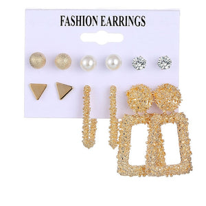 EN 12 Pairs Flower Women'S Earrings Set Pearl Crystal Stud Earrings Boho Geometric Tassel Earrings For Women 2020 Jewelry Gift