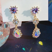 Load image into Gallery viewer, MENGJIQIAO New Korean Shiny Heart Crystal Drop Earrings For Women Fashion Shell Rhinestone Boucle D&#39;oreille Party Jeweley Gift
