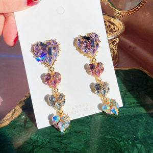 MENGJIQIAO New Korean Shiny Heart Crystal Drop Earrings For Women Fashion Shell Rhinestone Boucle D'oreille Party Jeweley Gift